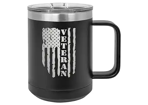American Flag Veteran Heavy Duty Stainless Steel Mug Tumbler With Lid